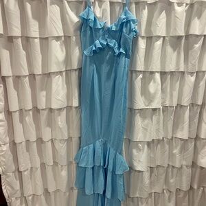 Elegant Blue Ruffle Maxi Dress